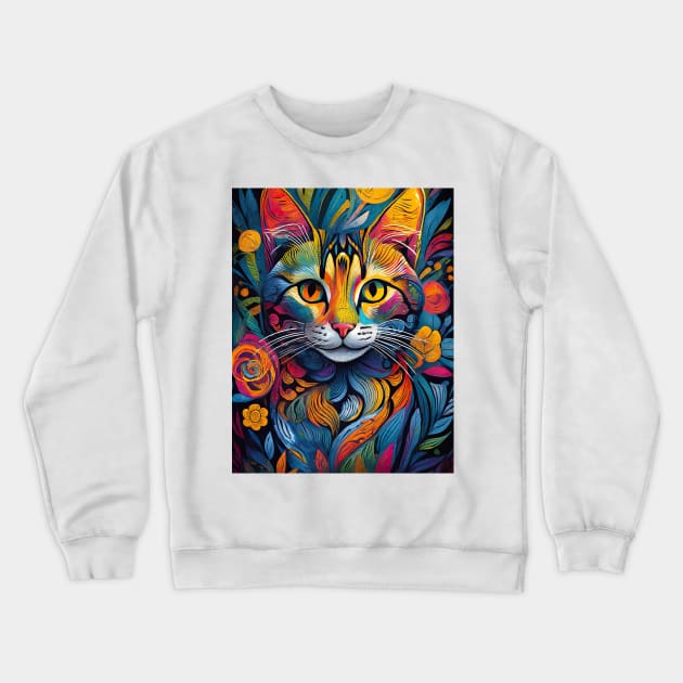 vibrant and colourful cat art design Crewneck Sweatshirt by clearviewstock